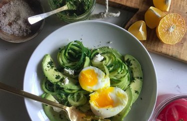 Pesto Zucchini Noodle Pasta with Avocado and Soft-Boiled Eggs Egg Recipes