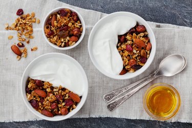 Granola or muesli with yogurt, healthy and  healthy sweet snacks