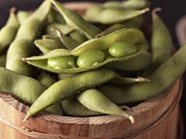 Omega-3-rich edamame in wooden bowl
