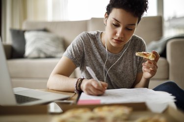 woman working at home and stress eating