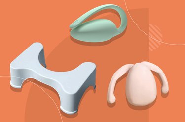 A collage of some of the best products for pelvic floor health on an orange background